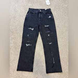 NWT Etica Women’s Distressed Black Straight Leg Jeans 27